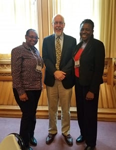  Pictured here are Fellows Chevonne (left) and Ann Marie (right) with Connecticut State Senator Joe Markley. 